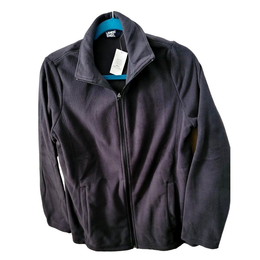 Lands' End Fleece Jacket Full Zip Black Woman's Medium 10/12 NWT JJ1976